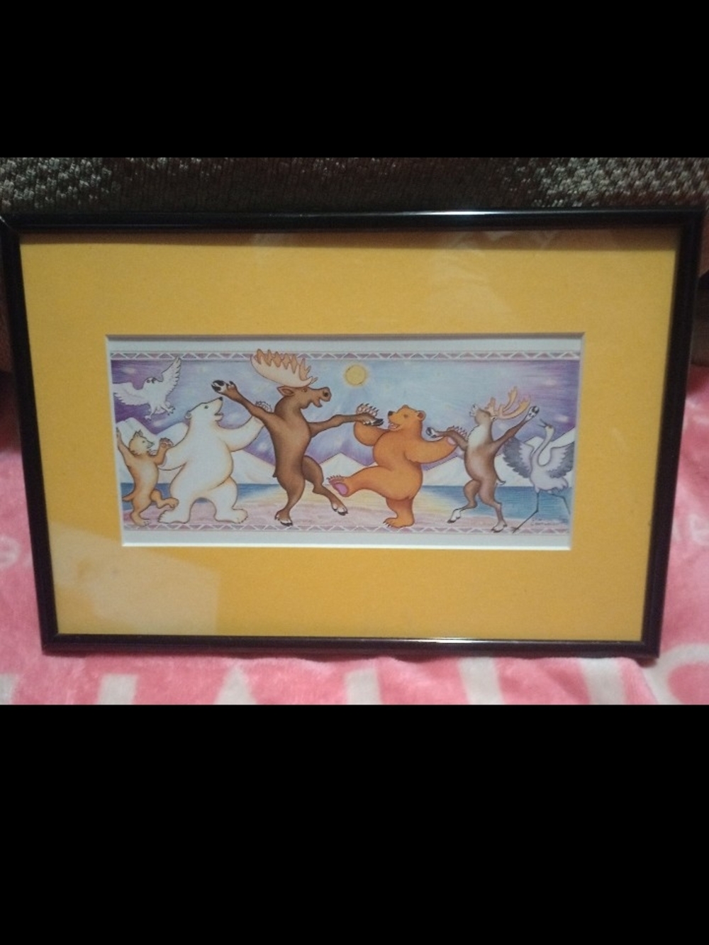 Framed Dancing Bears and Wildlife Print - Yellow Mat